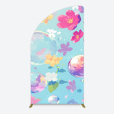 Aperturee - Aperturee Blue Colorful Floral Bubbles Birthday Half Moon Arch Backdrop